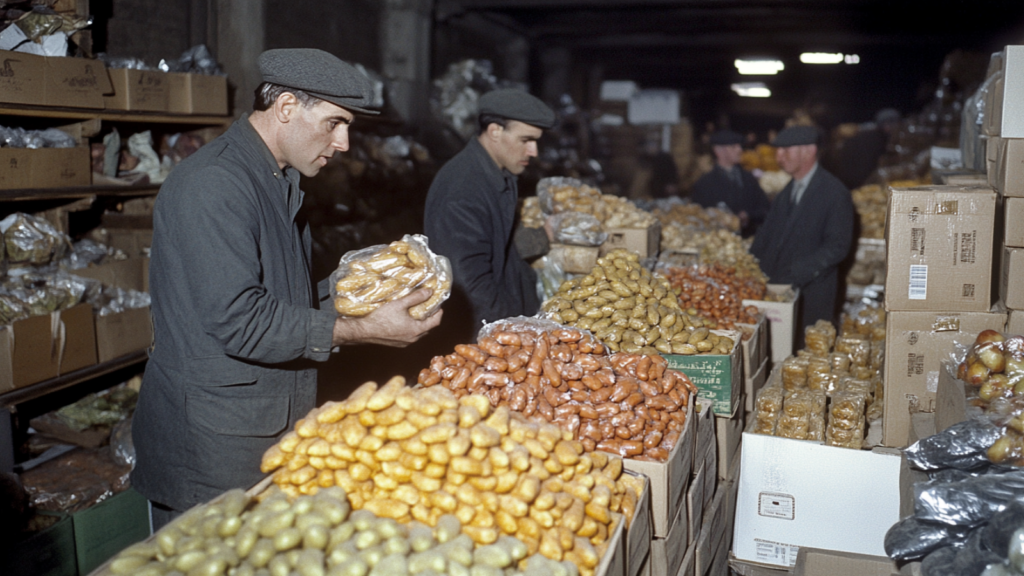 man picking food from ration