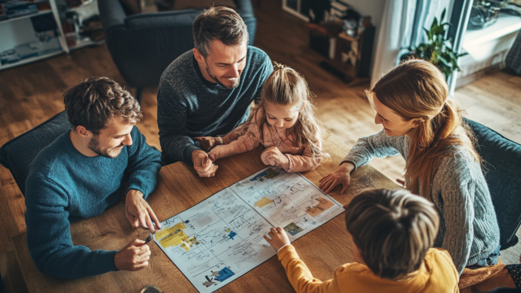 Family reviewing emergency plan