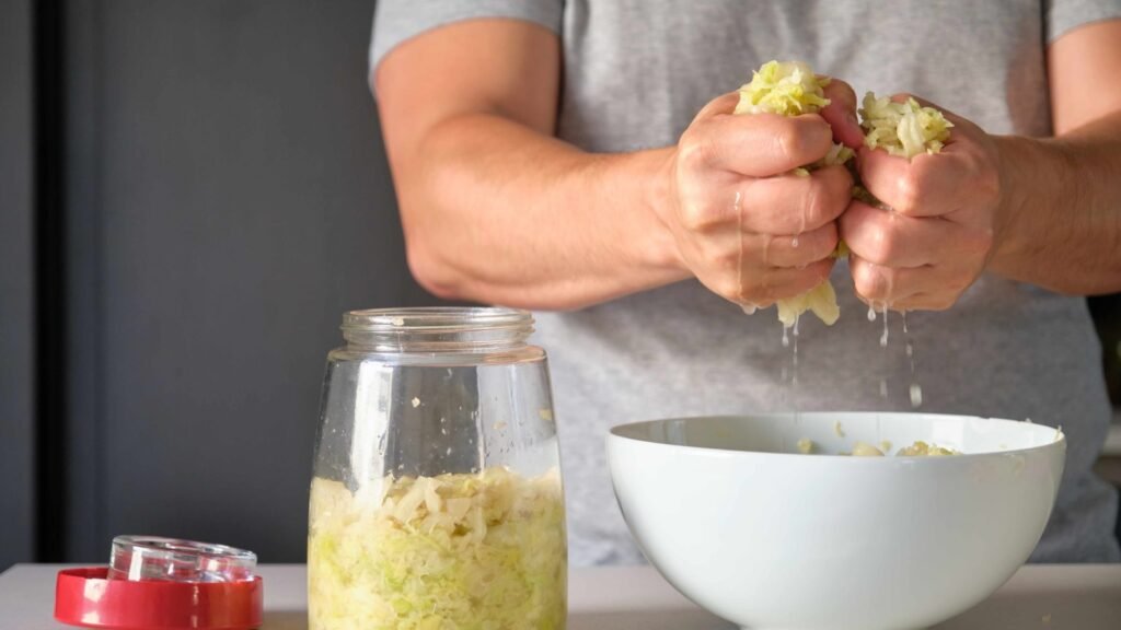 Man fermenting cabbage