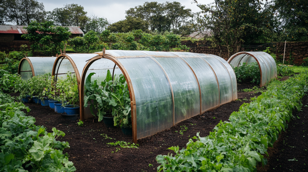 Improvised Greenhouse with Plastic Sheeting