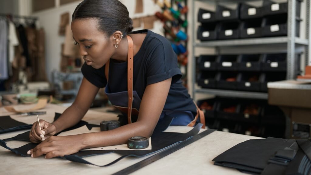 woman working on leather
