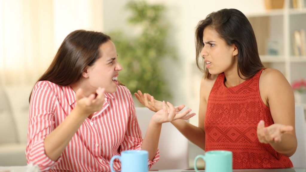 two women talking
