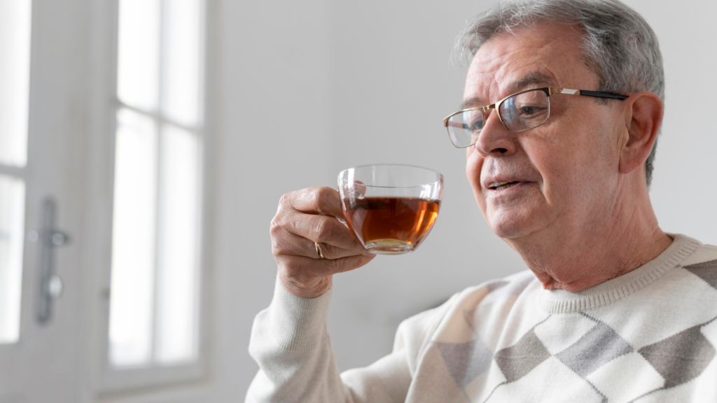 Elder Man Drinking Tea