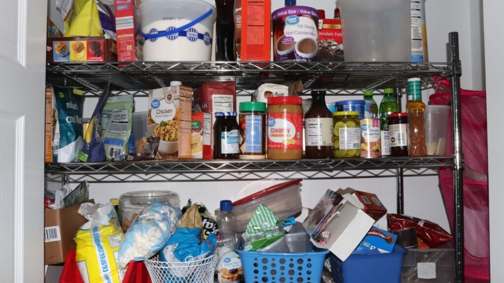 pantry shelf full of supplies
