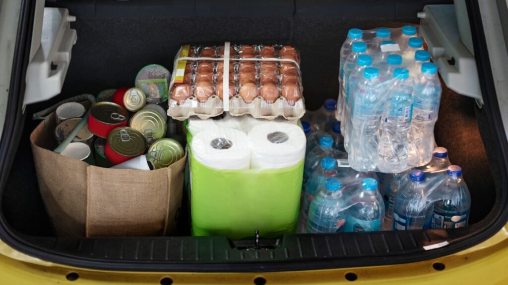 car filled with supplies
