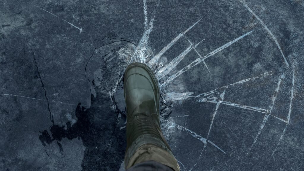 stepping on cracked ice
