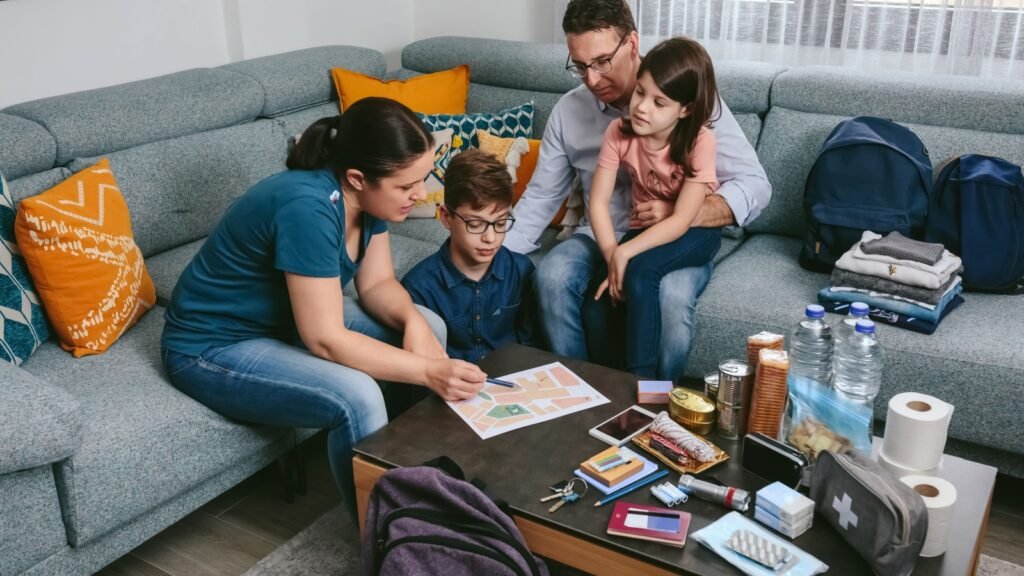 family preparing bug-out bags