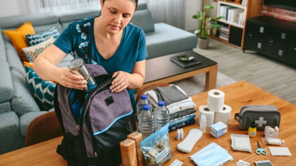 woman preparing bug-out bag
