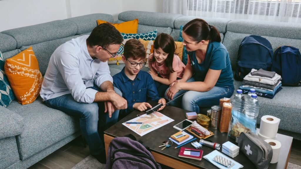 parents teaching children about emergency plan
