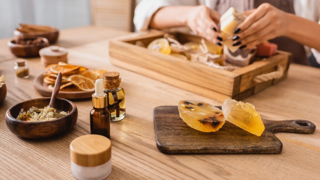 a woman making soap
