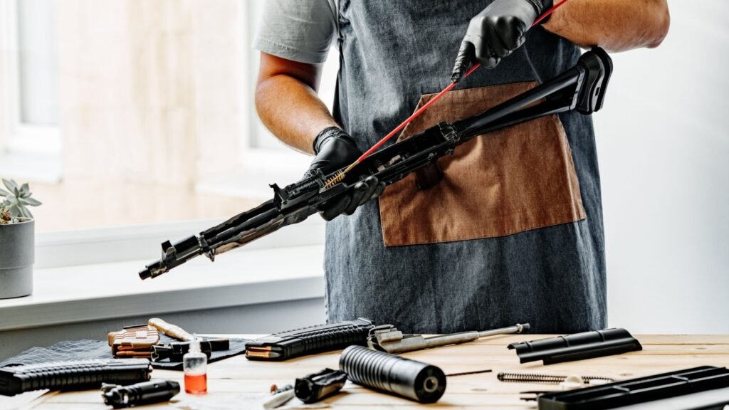 a gunsmith cleaning a gun