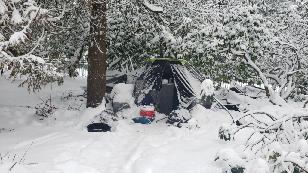 snowy tent
