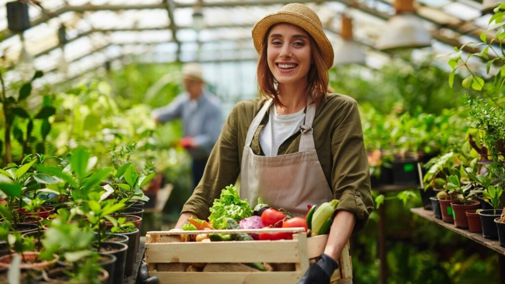 Woman in the garden, gardening vegetables