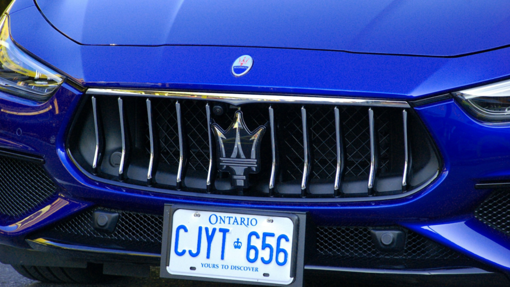 Blue car with license plate