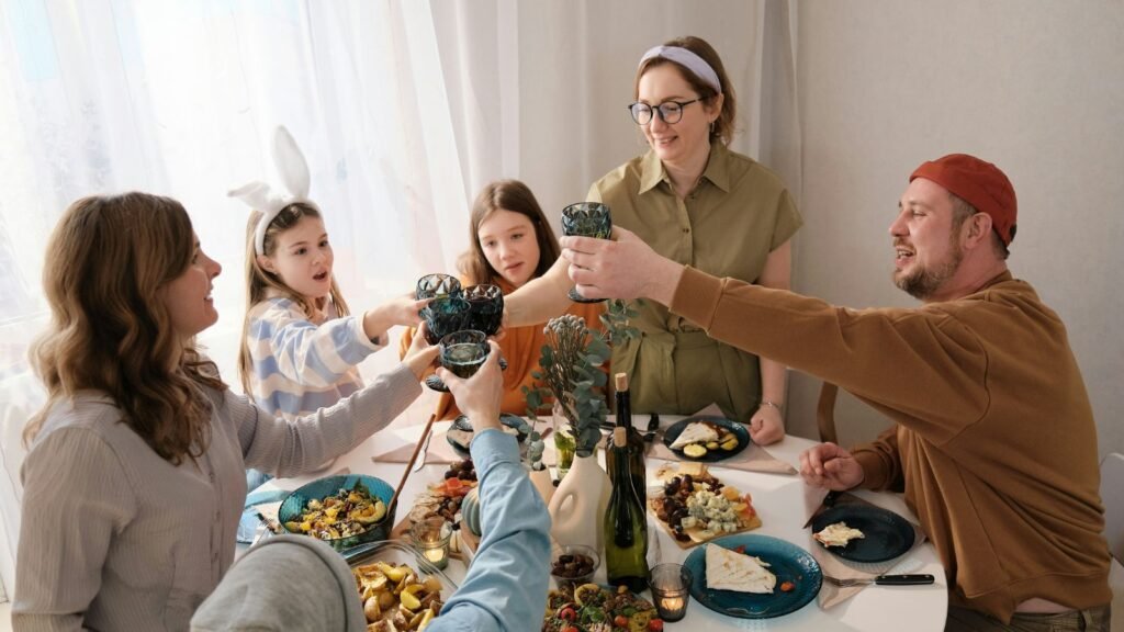 a family celebrating