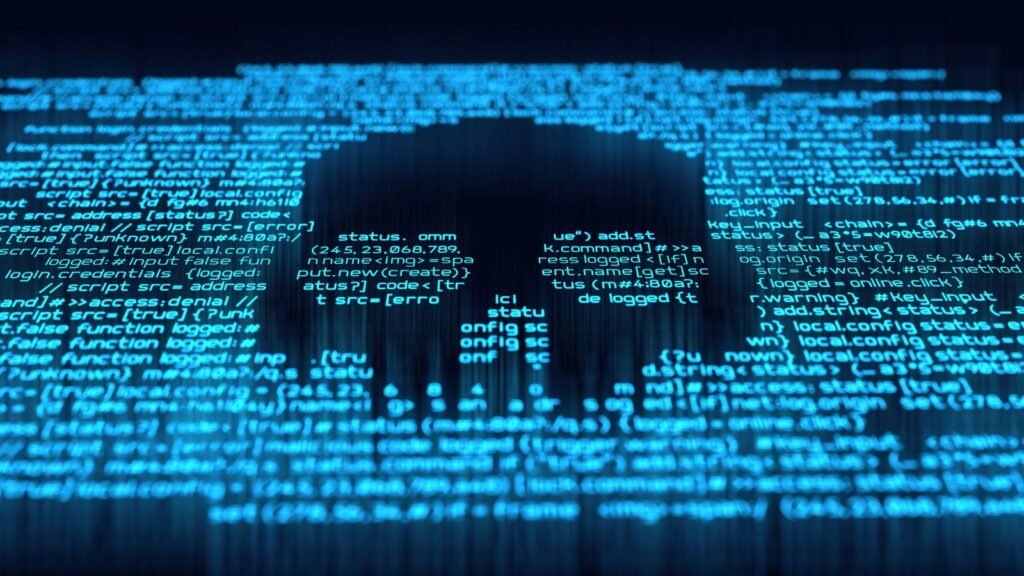 malicious code in the shape of a skull